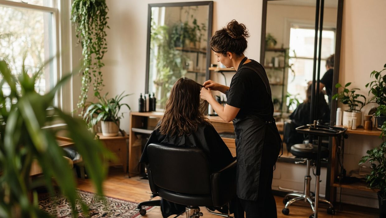 A stylist at work in a small salon