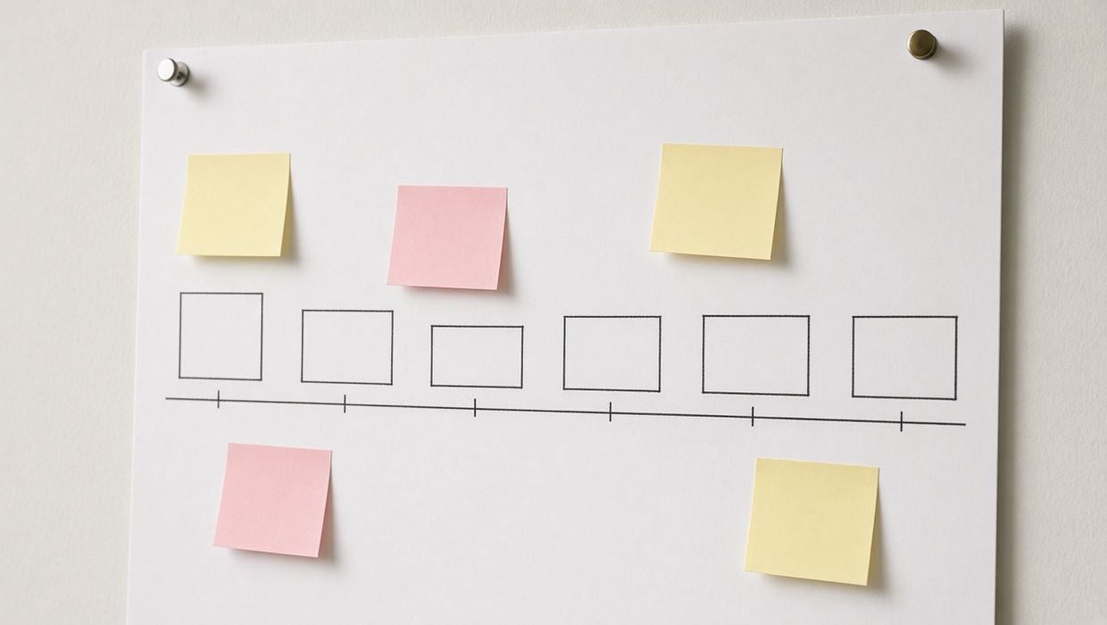 A hand drawn timeline on a wall