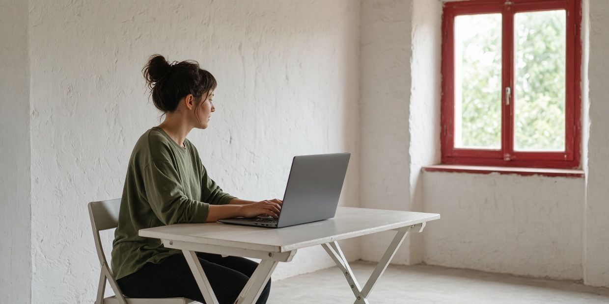 Someone working at a table in a bright room