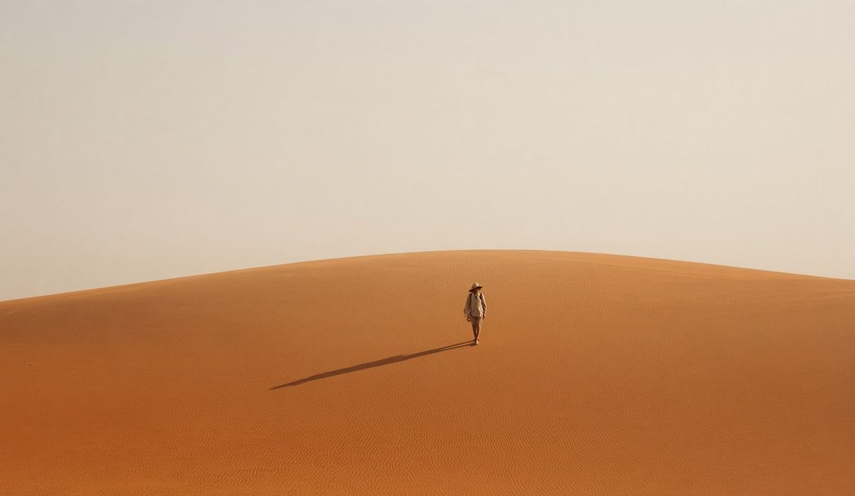 A hiker standing on a desert dune