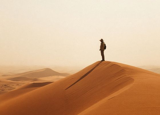 A hiker standing on a desert dune